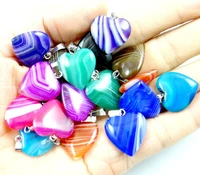 natural stone quartz crystal turquoises lapis tiger eye heart shaped pendant for diy jewelry making necklace accessories30pcs