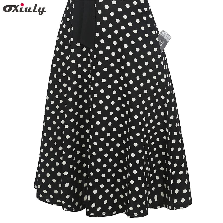 

Women Sleeveless Black Patchwork Polka Dot Dresses Ladies Bow Tie Pocket Party Female Vestidos Party Fit and Flare A-line Dress