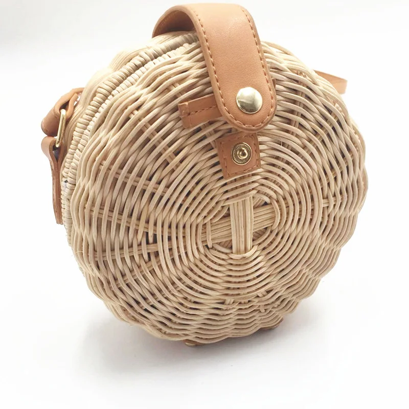 

Women Straw Bag Bohemian Bali Rattan Beach Handbag Small Circle Lady Vintage Crossbody Handmade Kintted Shoulder Bags SS0371