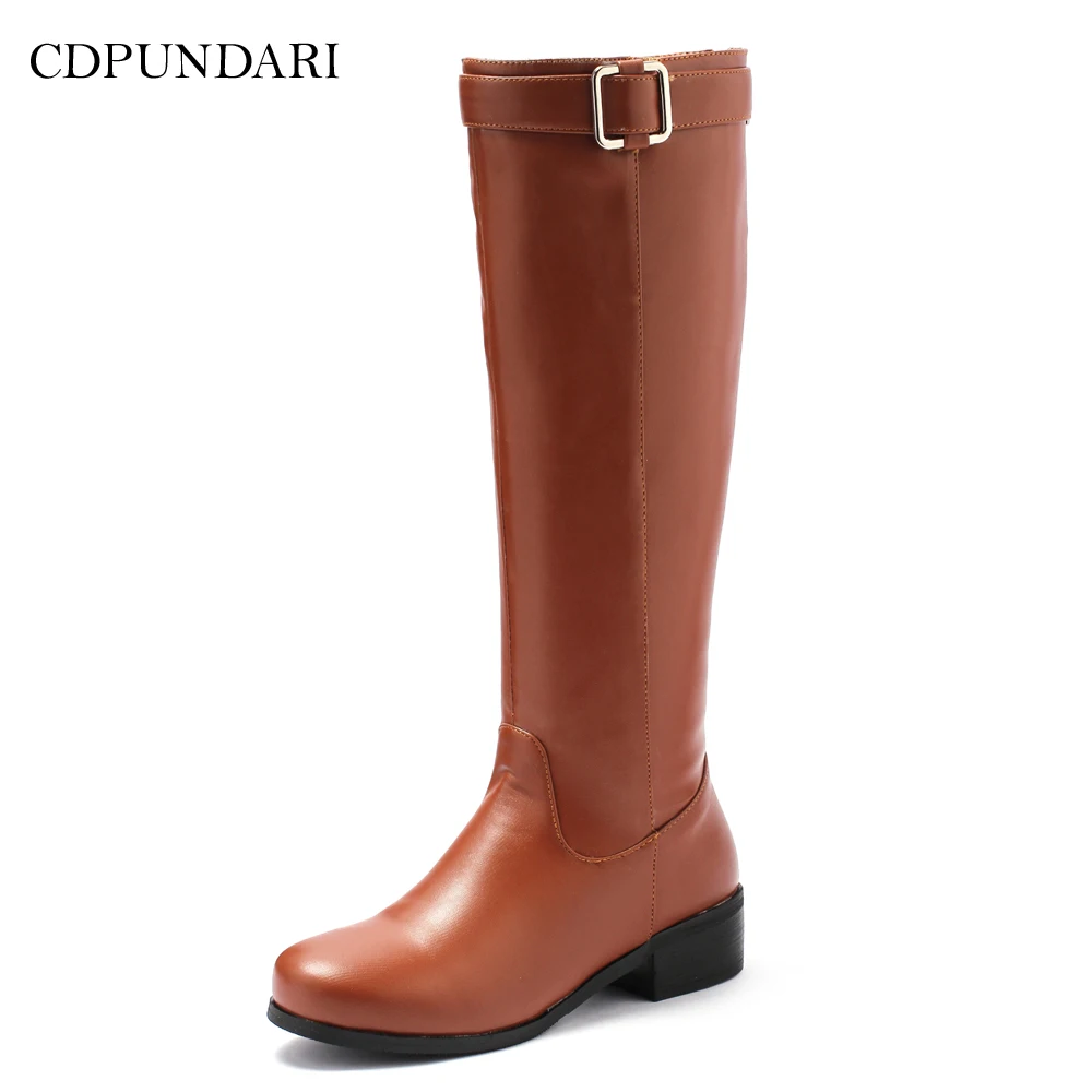 

Big Size Low Heels Calf Boots Women Motorcycle Boots Ladies Autumn Winter Long Boots Shoes Woman Botas De Invierno Para Mujer
