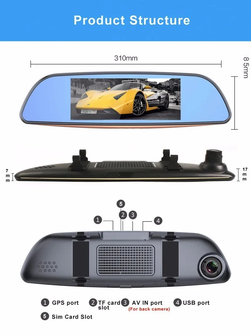Ecartion 3g " Android автомобильный видеорегистратор зеркало заднего вида gps навигация Bluetooth автомобильная камера парковка двойной объектив FHD 1080P Авто Регистратор