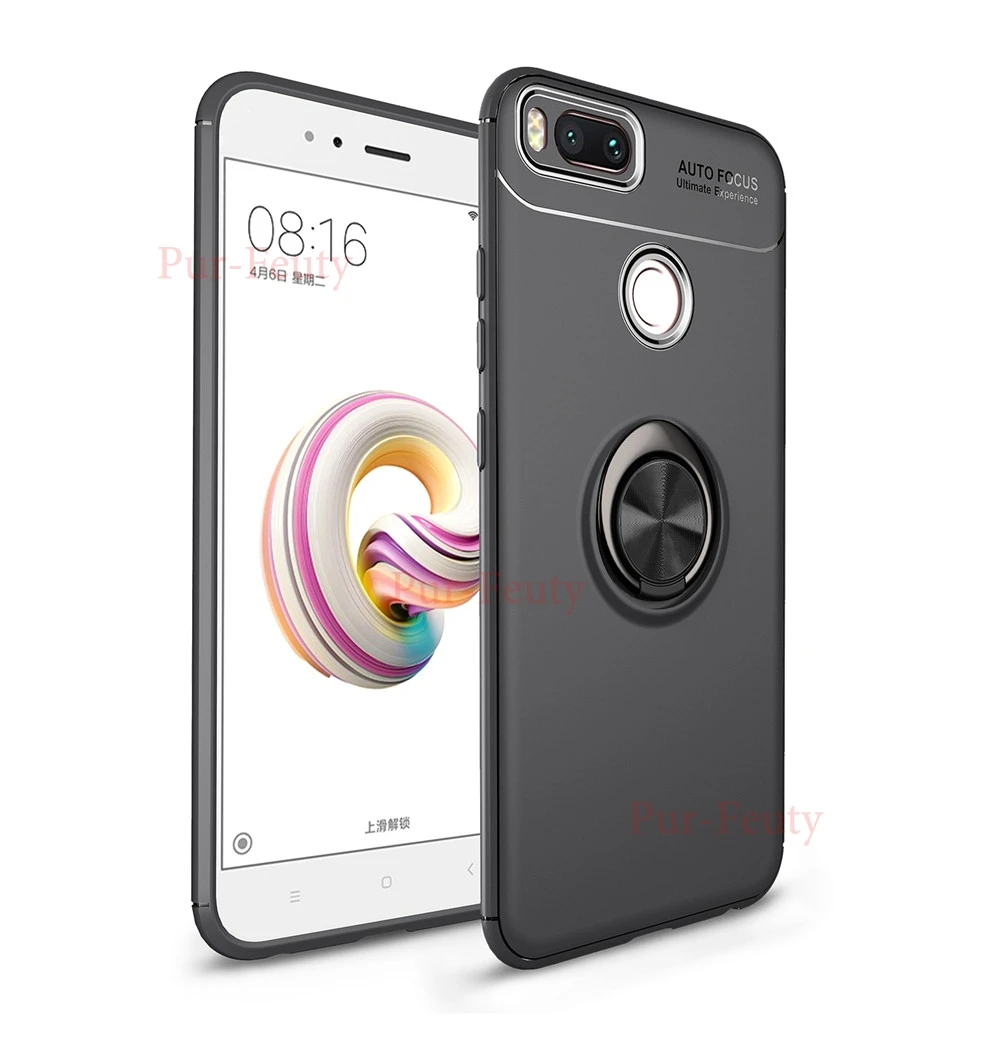Black-Black Чехол для Xiaomi mi 5X5 X mi 5X мобильный телефон роскошный мягкий силиконовый автомобильный держатель магнитное кольцо задняя крышка для Xiaomi mi A1 A 1 MA1 чехол - Цвет: Black-Black