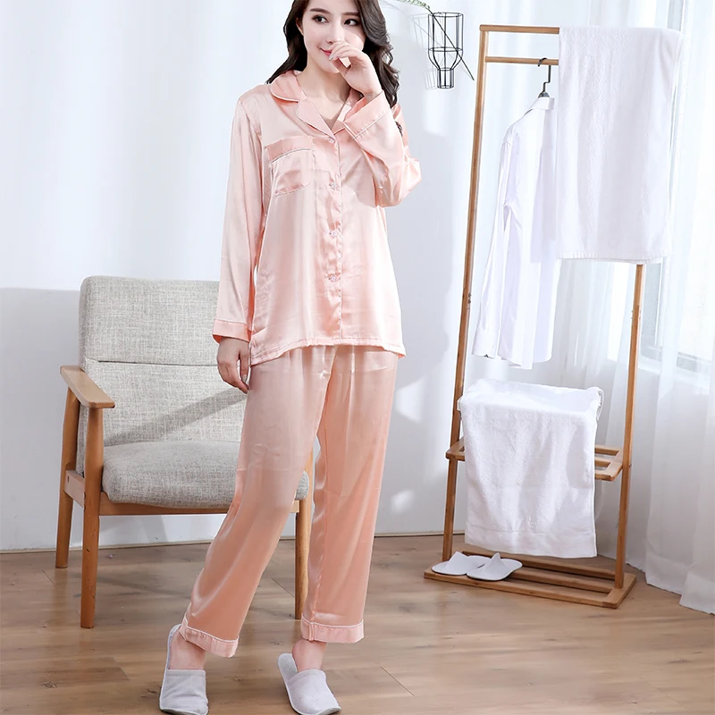 Shetelisi Women Satin Pajama Sets Full Sleeve Sleep Shirt and Length Pant with Elastic Waist Home Clothes Sleepwear sp0095 | Женская