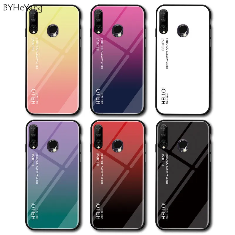 Для huawei P30 LITE чехол Роскошный Жесткий закаленное Стекло Мода Градиент защитный