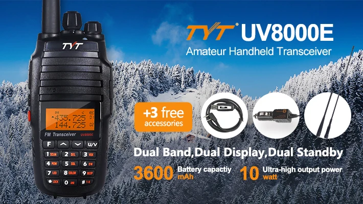 TYT UV8000E портативный трансивер двухдиапазонный 10 Вт перекрестный ретранслятор черный Tri power 3600mA трансивер Радио Walkie Talkie кабель
