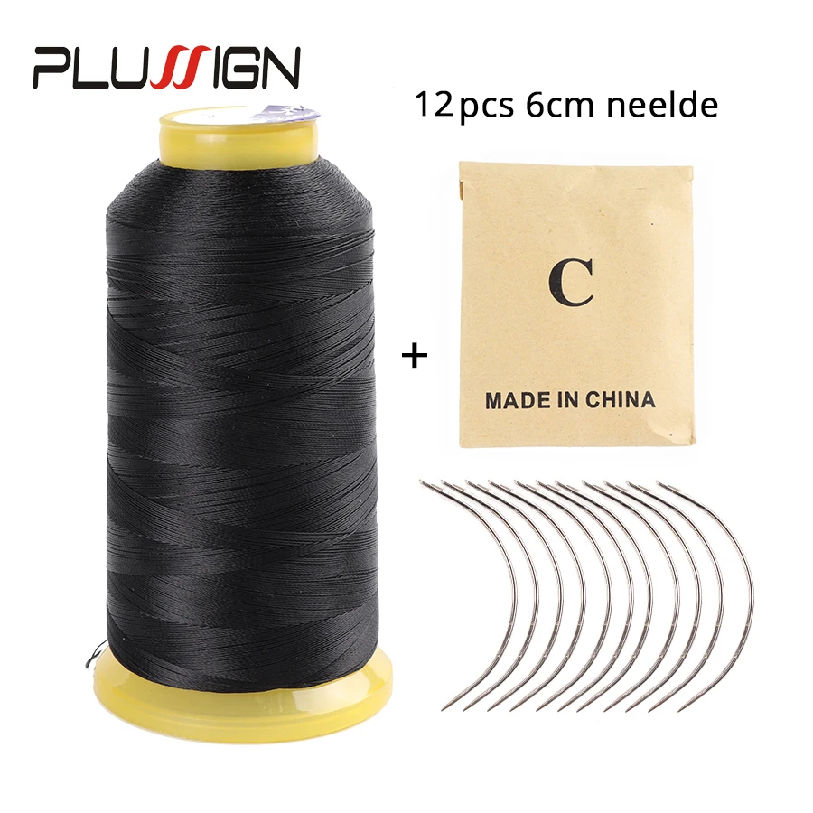 Plussign 1 Roll Black Hair Weaving Thread High Intensity Polyamide 12Pcs Needles /C Type Needles/Curved Needle | Шиньоны и парики
