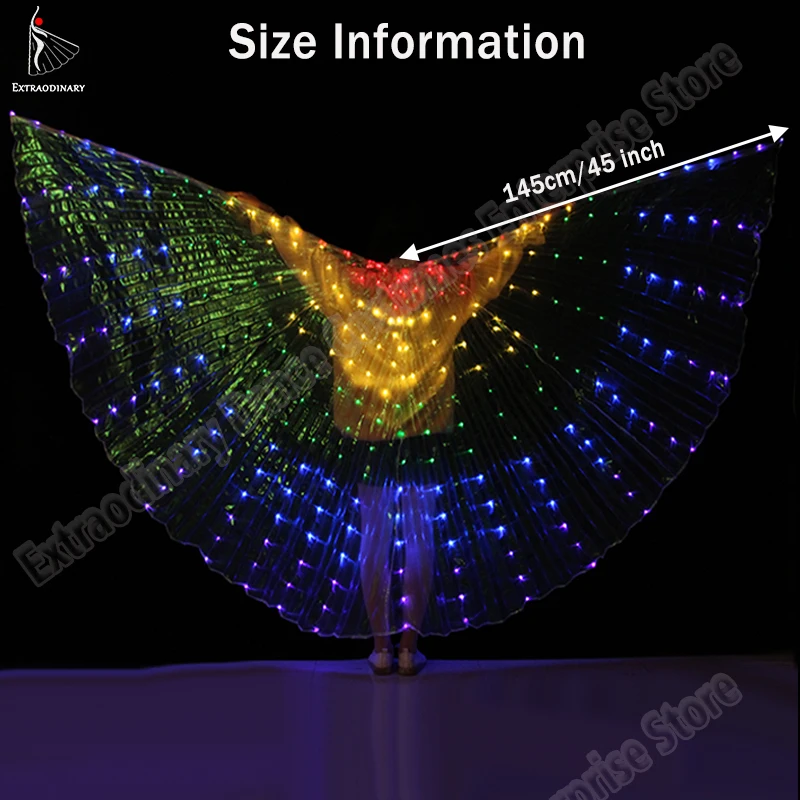 Belly Dance Led Isis Wings with Adjustable Sticks Adult Accessories Stage Performance Props Shining Open 360 Degrees |