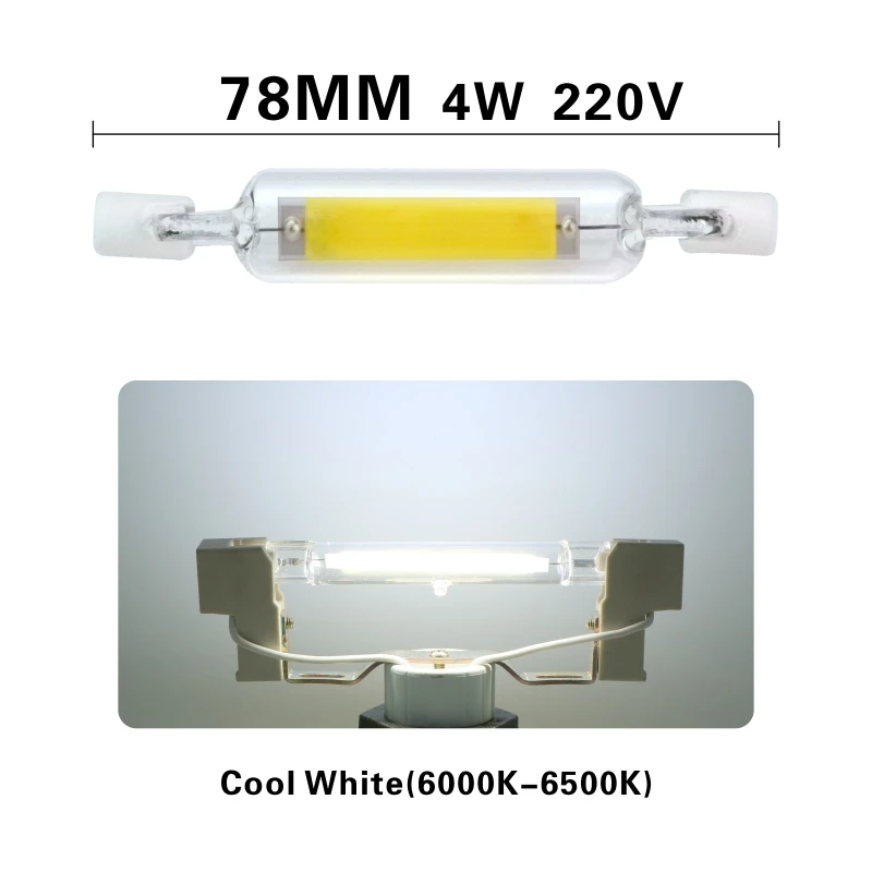 78mm Cool White LARZI СВЕТОДИОДНЫЙ R7S стеклянная трубка 118 мм 78 мм с регулируемой яркостью вместо галогенной лампы Cob 220 в 230 В 4 Вт 8 Вт энергосберегающий мощный R7S светодиодный светильник - Испускаемый цвет: 78mm Cool White