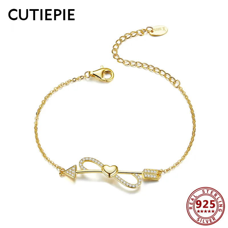 CUTIEPIE любовь стрелка через браслеты с сердечками Настоящее серебро 925 проба звено
