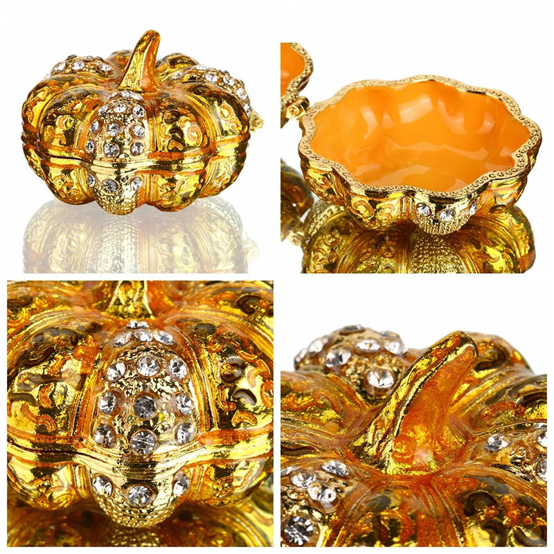 H &amp D Bejeweled Тыква безделушка Коробка орнамент кристалл ручная роспись ювелирные