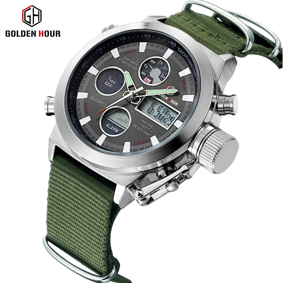 Мужские спортивные часы Reloj Hombre GOLDENHOUR Автоматические цифровые парусиновые