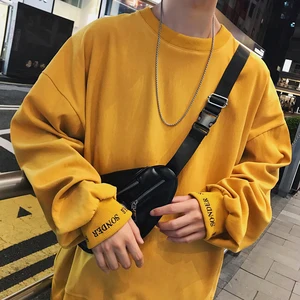 2020 корейский стиль мужской пуловер с вышивкой в виде букв пальто свободные толстовки хлопковые повседневные однотонные толстовки M-XL