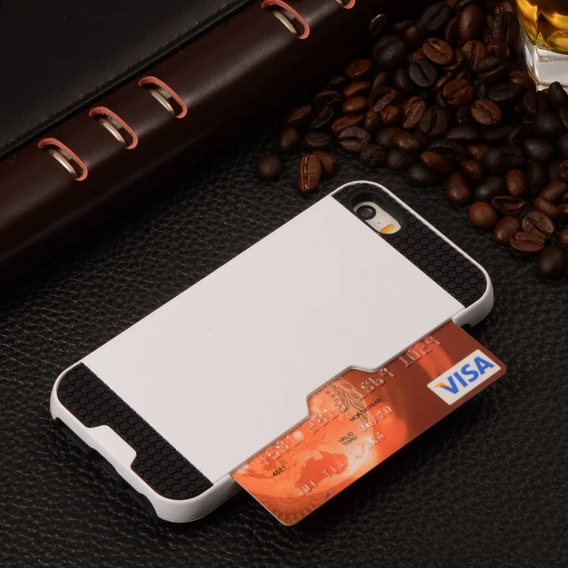 For iphone SE Stylish PC + TPU Design Case 5 5S 5G iphone5 Hybrid Wire Drawing Cover With Card Slot Phone Protect Bag |