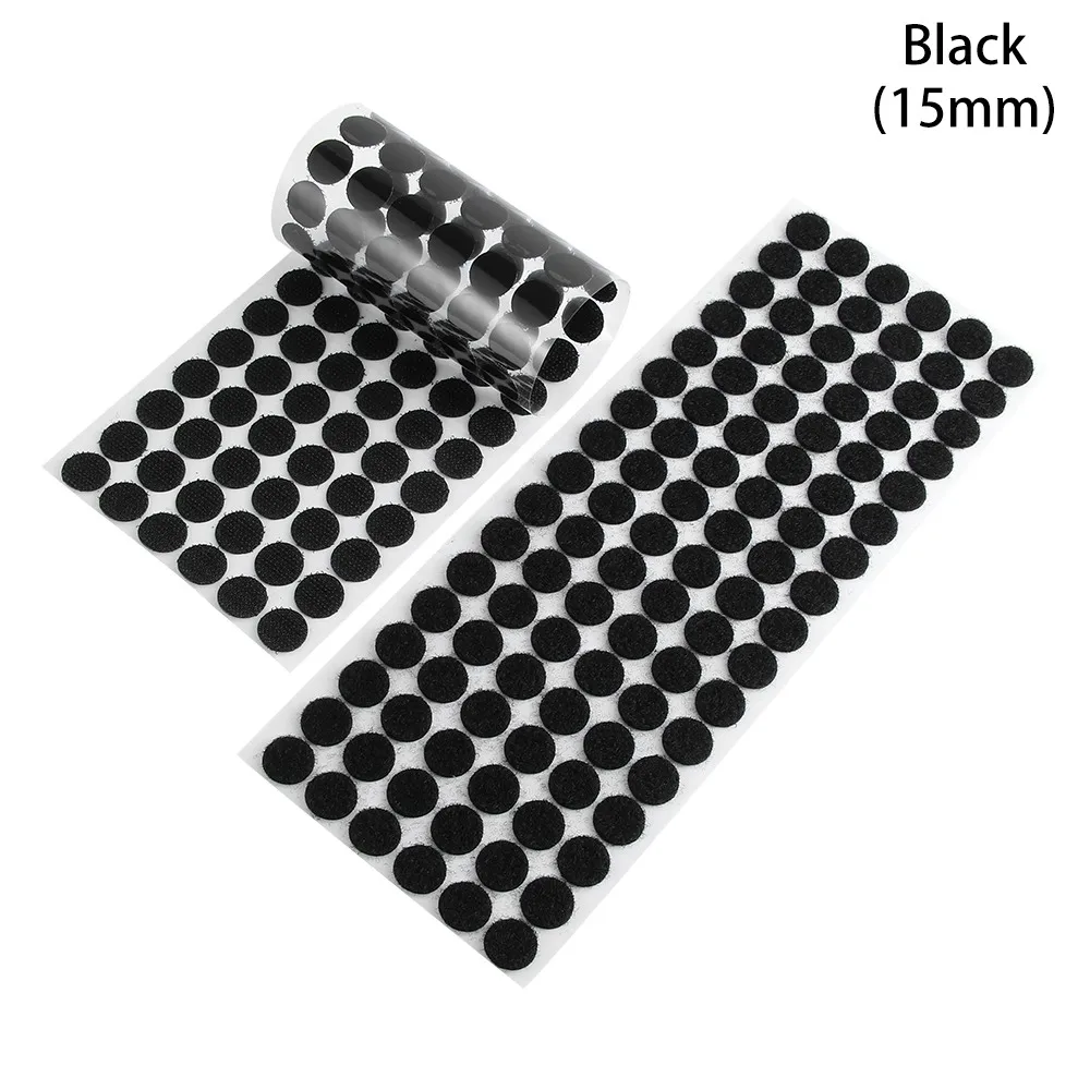 15mm-Black 100 пар/компл. 10/15/20/25 мм сильный клей Magic Стикеры диск черный круглый монеты на застежке-липучке Самоклеящиеся Застежки лента в горошек - Цвет: 15mm-Black