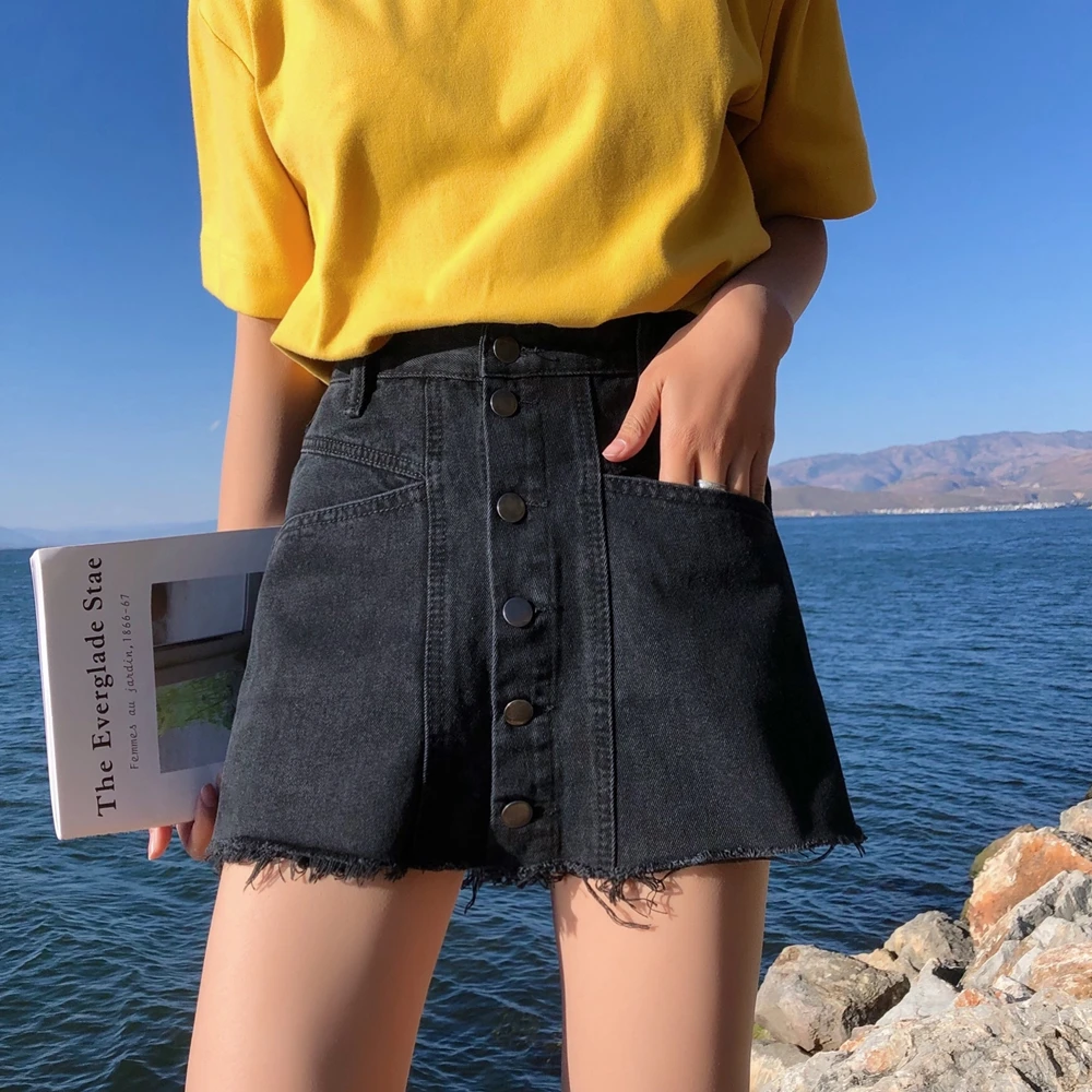 S XL лето 2019 корейский стиль модная юбка с высокой талией шорты для женщин черные
