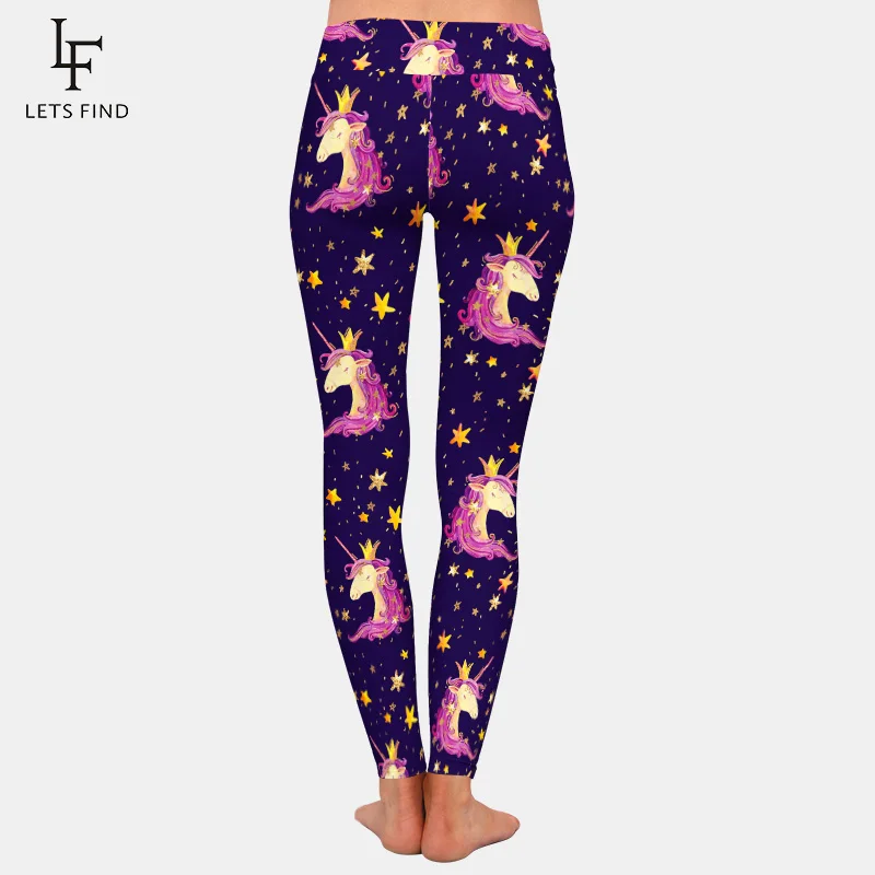 LETSFIND  Push Up Leggings Fashion 3D Unicorns and Stars Digital Printing High Waist Milk Silk Print Women Comfortable Leggings