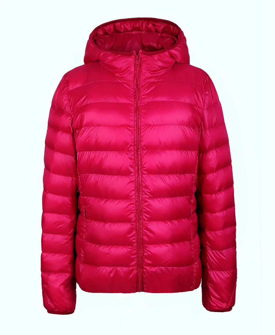 Rose Red Bella Philosohy, зимний ультра-светильник, женское пуховое пальто с капюшоном, 90% белый утиный пух, куртка, тонкая, тонкая, парка, женская, пуховая куртка - Цвет: Rose Red