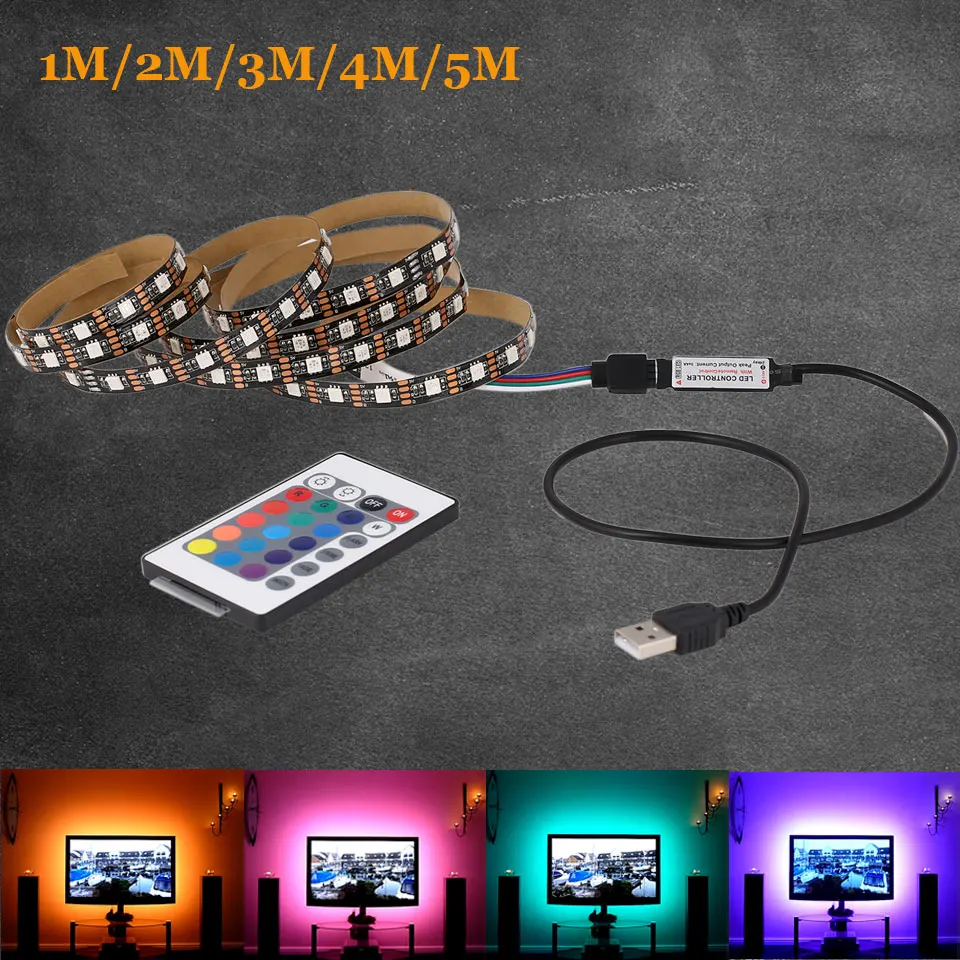Гибкая светодиодная лента 5 в постоянного тока RGB USB 5050 SMD клейкая 1 м 2 3 4 ТВ