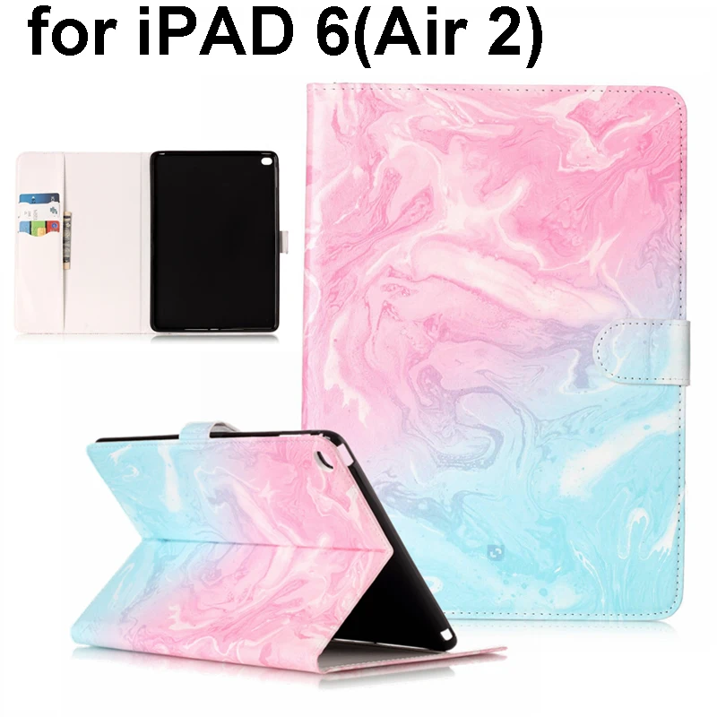 Для iPad Air 2 Мраморный кожаный чехол бумажник с подставкой iPadAir2 tpu мягкая задняя