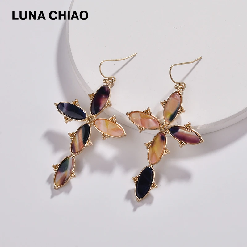 Женские серьги подвески LUNA CHIAO модные разноцветные акриловые из смолы с