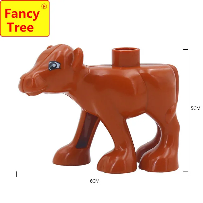 little brown cow Совместимые с Duplo Основные строительные блоки с крупными частицами аксессуары животные зоопарк утка овца кошка корова свинья лошадь игрушки подарочные кубики - Цвет: little brown cow