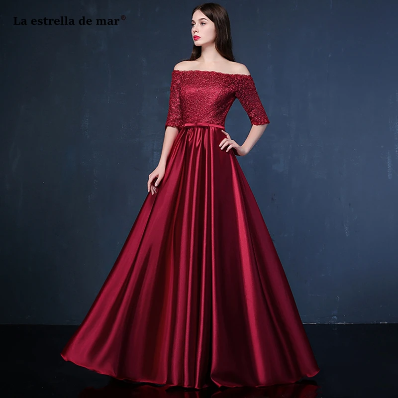 

Vestido madrinha 2021 New Boat Neckline Lace 3/4 Sleeve Floor-Length burgundy Purple Royal Blue Silver White bridesmaid dresses