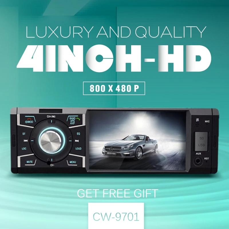 Автомагнитола 1 din с экраном 4 дюйма блютуз AUX USB SD 4x45 Вт Автомобильный MP3 MP5 плеер