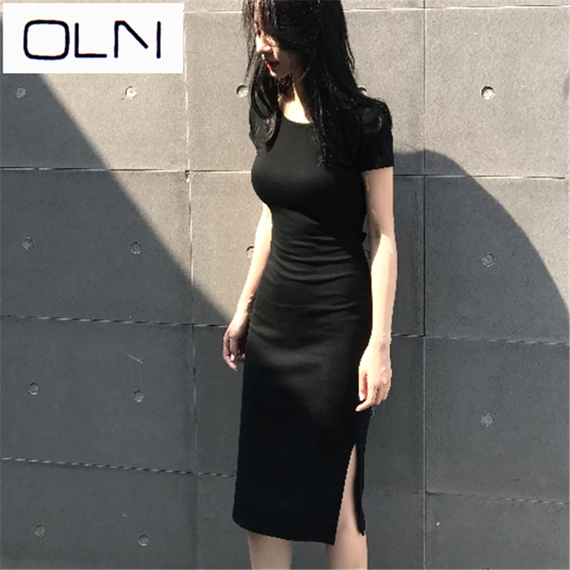 Dress OLN Vestidos Korean new chic wind small sexy cross open back long slimming temperament dress | Женская одежда
