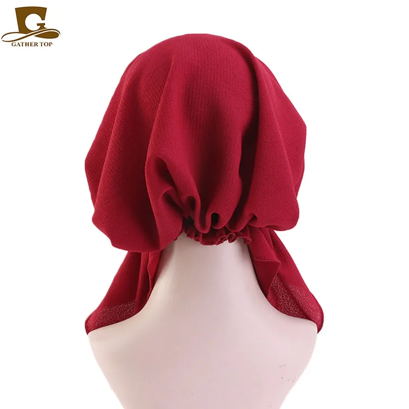 Fashion Women Turban Solid Color Pre-tie Headwear  Chemo Cap