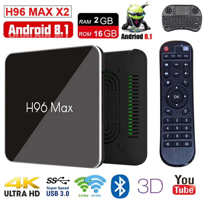 Android 8 1 tv box Smart H96 Max X2 Amlogic S905X2 4 ядра 2 Гб оперативной памяти 16 встроенной DDR4 K 4G/Wi Fi 5