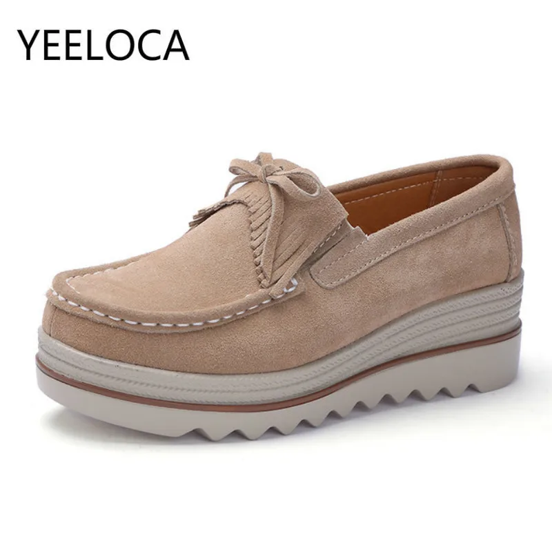 

YEELOCA Spring/Autumn Genuine Leather Womens Shoes Thick-soled Fashion Sandals Women Peas Shoes Women Flats Platform Loafers