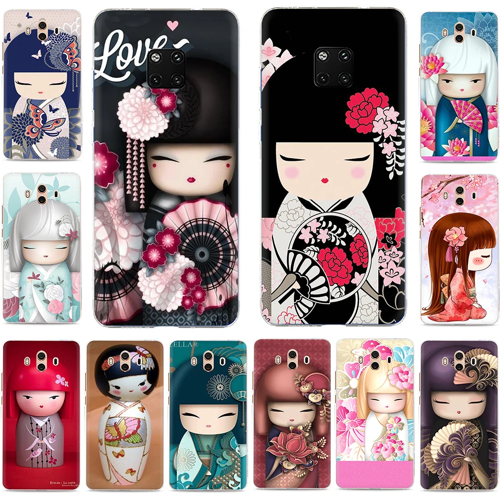 Kawaii Japanese Kokeshi Doll жесткий чехол для телефона Huawei Y5 Y6 Y7 2017 Y9 Mate 10 20 30 Pro Lite Nova 2i 3i