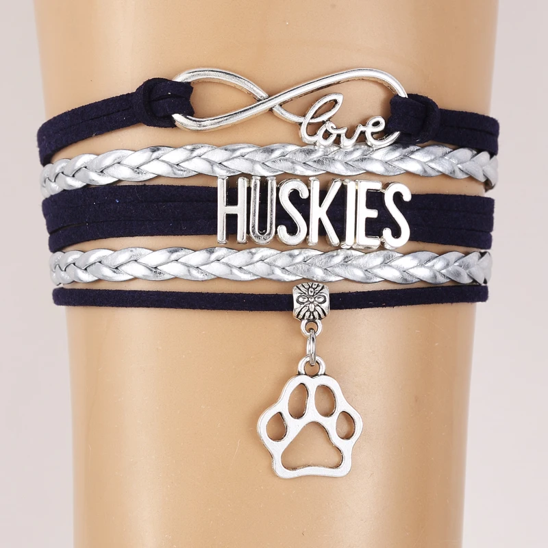 Drop shipping Infinity Love Huskies Bracelet-Pet Dog Paw Charm Leather braided Bracelets &amp Bangles Jewelry Christmas Gift | Украшения и