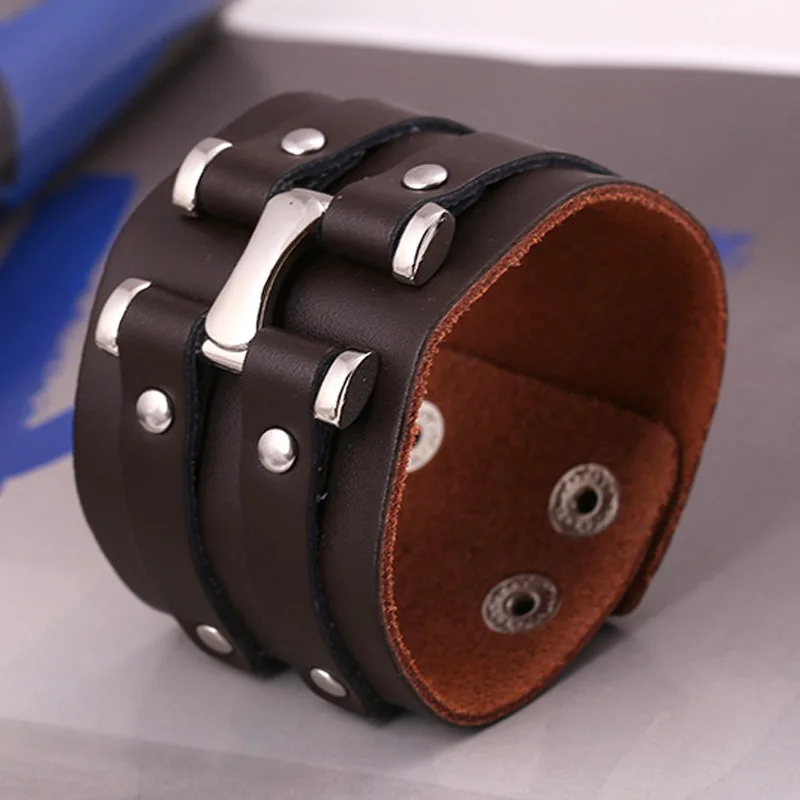 Мужской кожаный браслет в стиле панк широкий из сплава рок Ювелирное Украшение