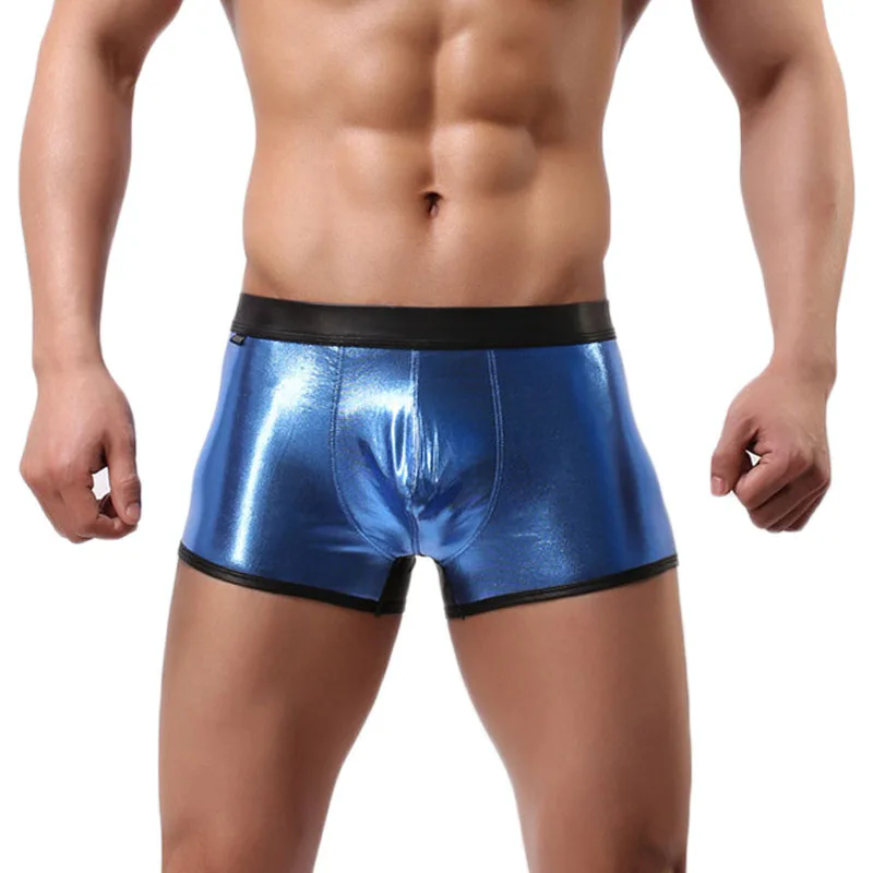 

Sexy Design Mens Underwear Boxer Patent Leather Wetlook Shinny Trunks Cool Underpants Shorts Shiny Leather Boxers for Male