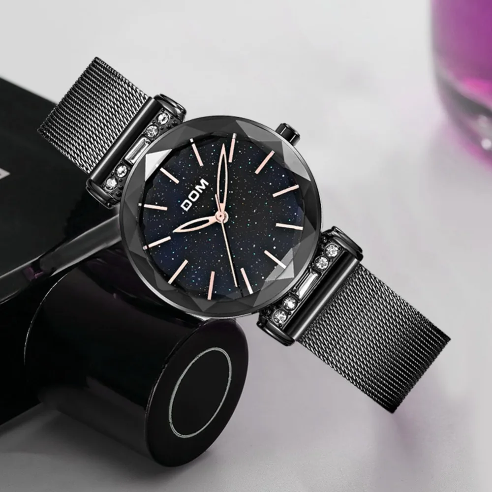 DOM женское платье часы Элитный бренд кварцевые охватывающая деталь из