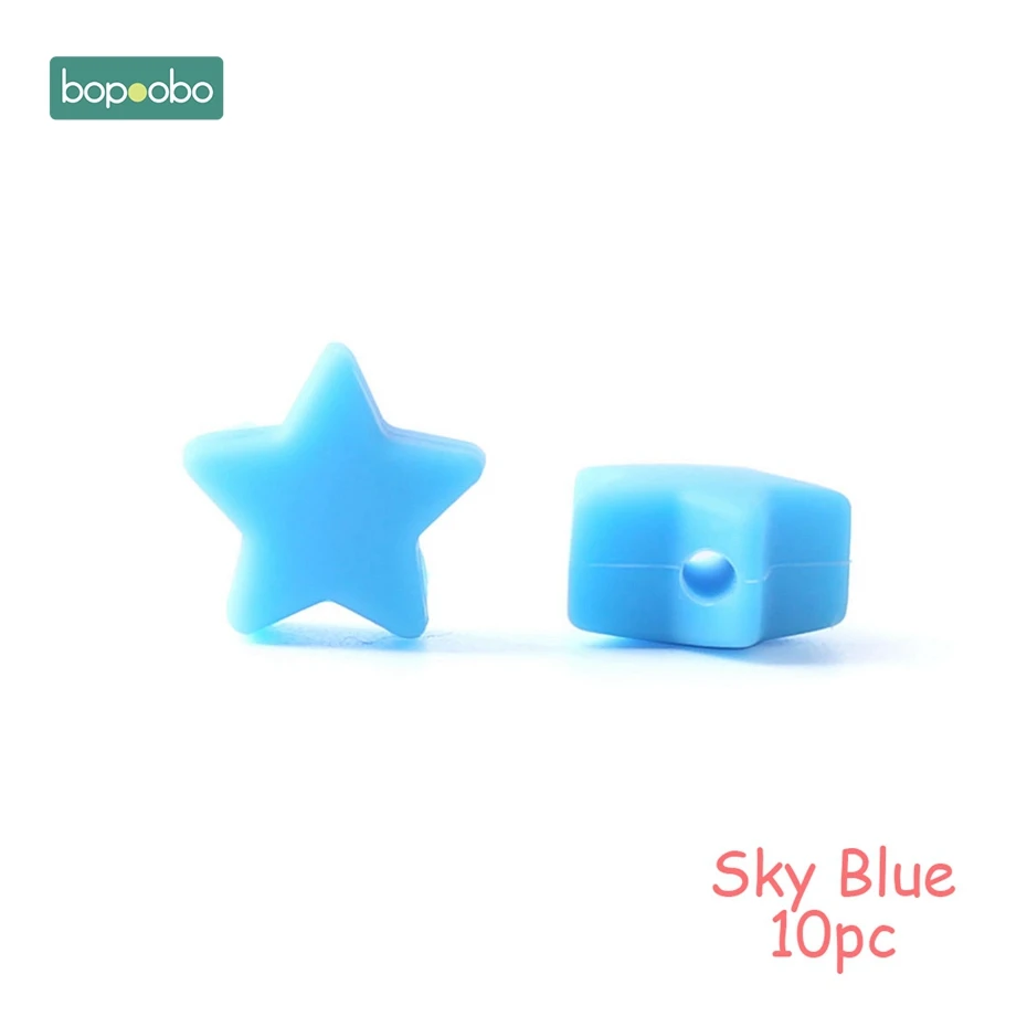 Sky Blue Star Bopoobo 10 шт Силиконовые Бусины, пищевой силиконовый Прорезыватель зубов в виде звезды, Товары для малышей, силиконовый браслет для грызунов, сделай сам, детский Прорезыватель для зубов - Цвет: Sky Blue Star