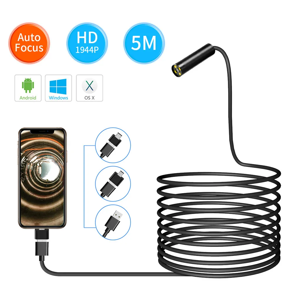 USB эндоскопическая камера 5 Мп 1944P Super HD 3 в 1 м/5 м/10 м опционально|Камеры