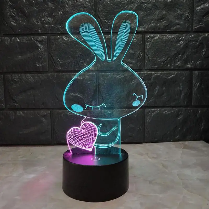 3d Визуальный ночник Love Rabbit Креативный светодиодный ночсветильник с сенсорной