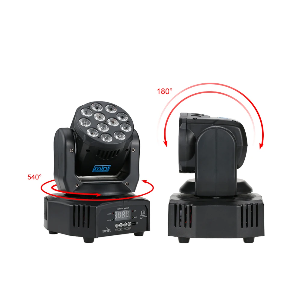 

40W 12LED RGBW Washing Effect Moving Head Stage Light 14/16 Channel Sound Activation Auto DMX512 Master-Slave KTV Bar DJ Light