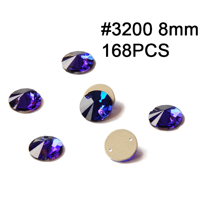Rivoli 8mm 168pcs Разные размеры Форма Стразы 243 голубое стекло Швейные Кристаллы с плоской задней частью 2 отверстия Свободные Стразы шьют на Стразы для женского платья - Цвет: Rivoli 8mm 168pcs