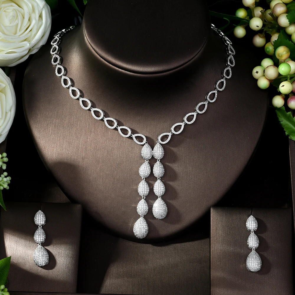 HIBRIDE Bijoux Femme Ensemble Свадебные Ювелирные наборы для женщин сверкающий AAA циркон медь Мода невесты ювелирный набор N-992