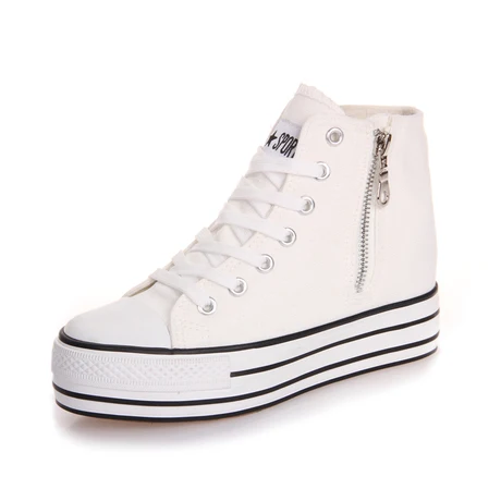 2014 Free Shipping New Arrive Hot Sale Lace up Classic Zipper Woman Height increasing Sneakers Casual Wedge Canvas Shoes | Спорт и