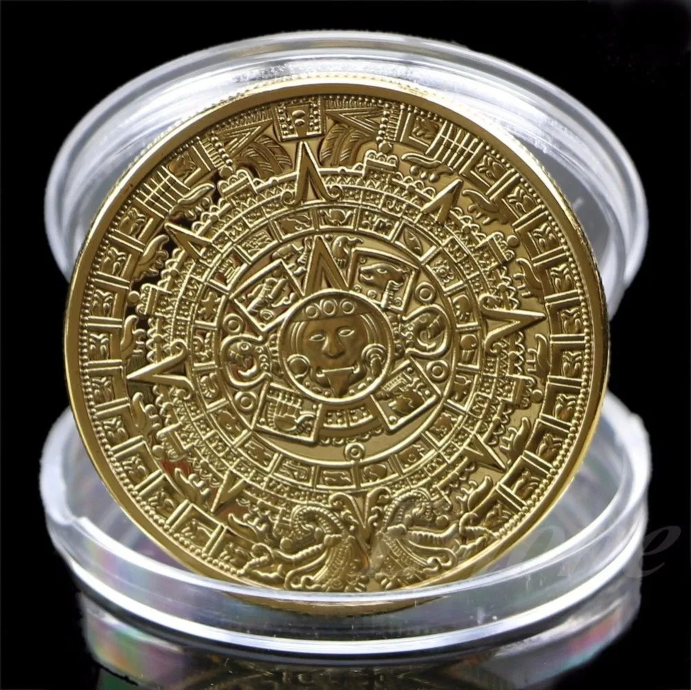 1х Позолоченная серебряная галька с календарем майя ацтеков сувенир Памятная