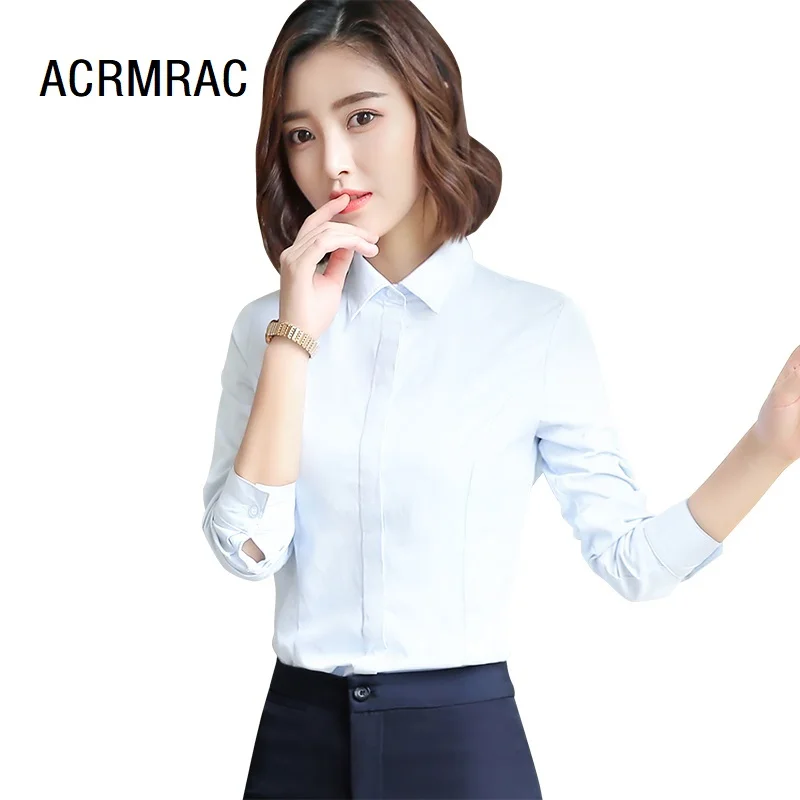ACRMRAC Women shirt Long-sleeved shirt Solid color Slim OL Formal Womens Blouses & Shirt Women
