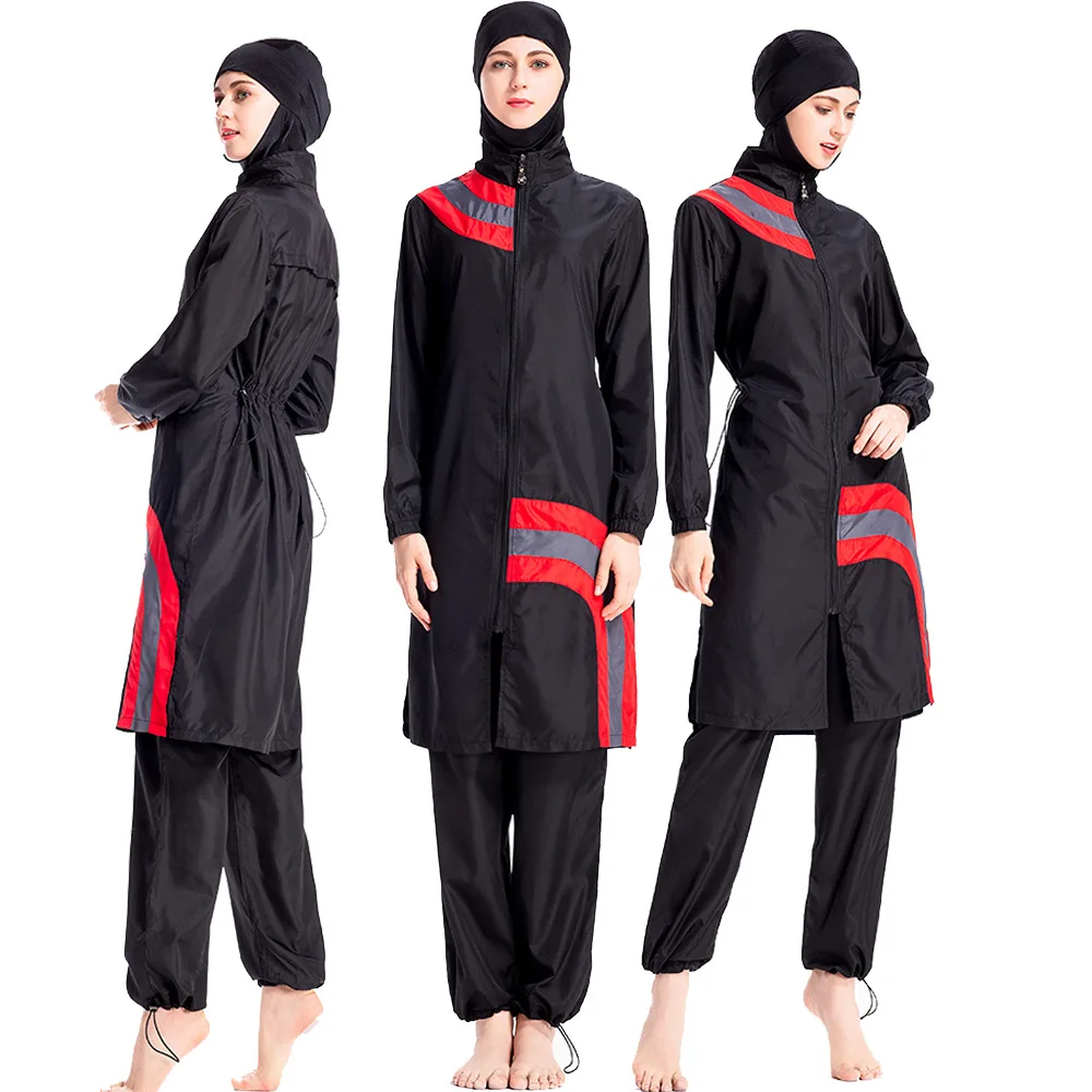 Muslim wear for women swimsuit Middle East swimwear large size zipper thin three-piece conservative beach swim suit | Женская одежда