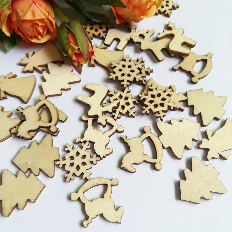 Смешанные 5 стилей 100 шт./упаковка, рождественские деревянные аксессуары, декоративные ботинки для рукоделия