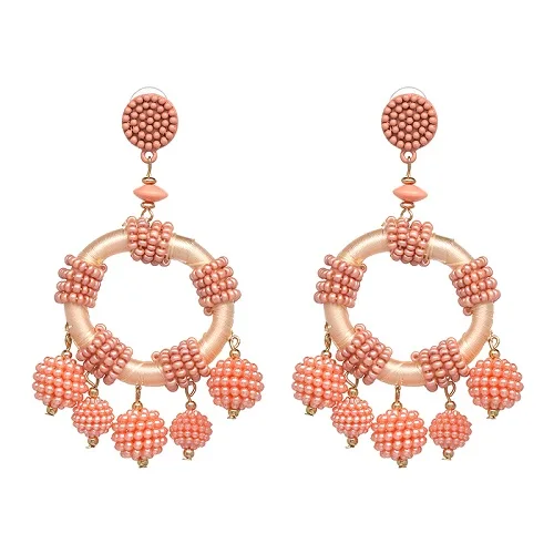 light pink JUJIA 4 дизайна женские модные серьги Новое поступление брендовые бусы серьги для женщин ZA круглые серьги из бисера - Окраска металла: light pink