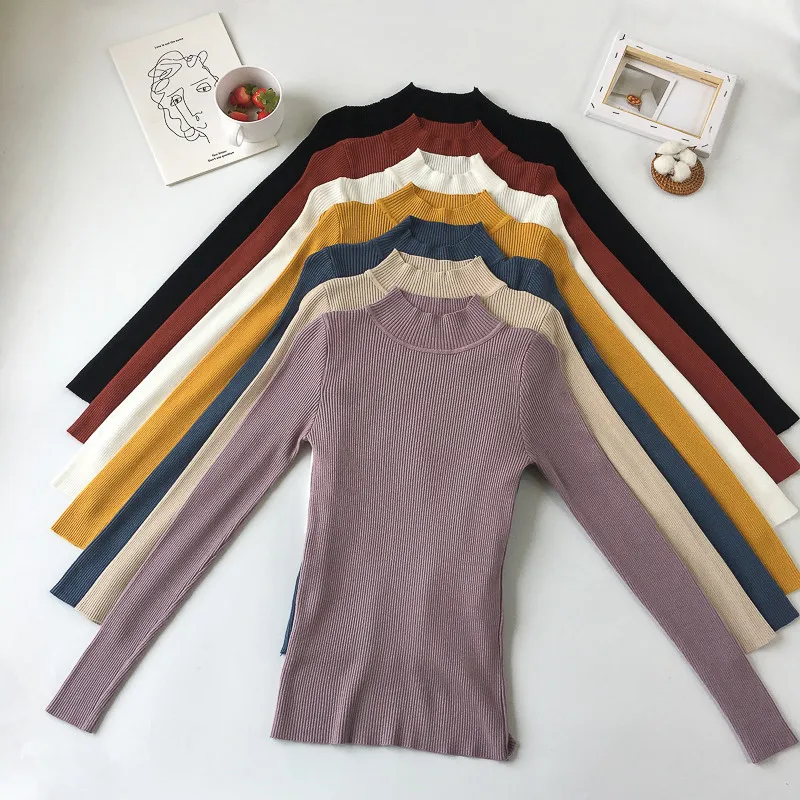 New 2018 Fashion Women Sweaters High Elastic Solid Turtleneck Sweater Autumn Winter Slim Tight Bottoming Knitted Pullovers | Женская