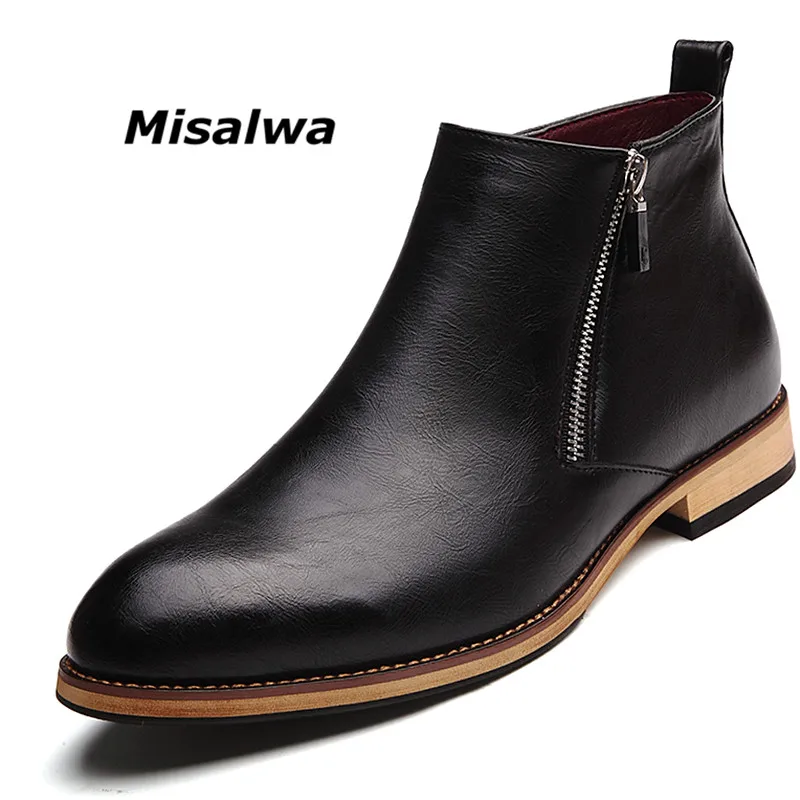 Misalwa/Официальные мужские ботильоны на молнии; платье Chelsea; Мужская обувь из высококачественной итальянской кожи для взрослых; короткие свадебные ботинки;